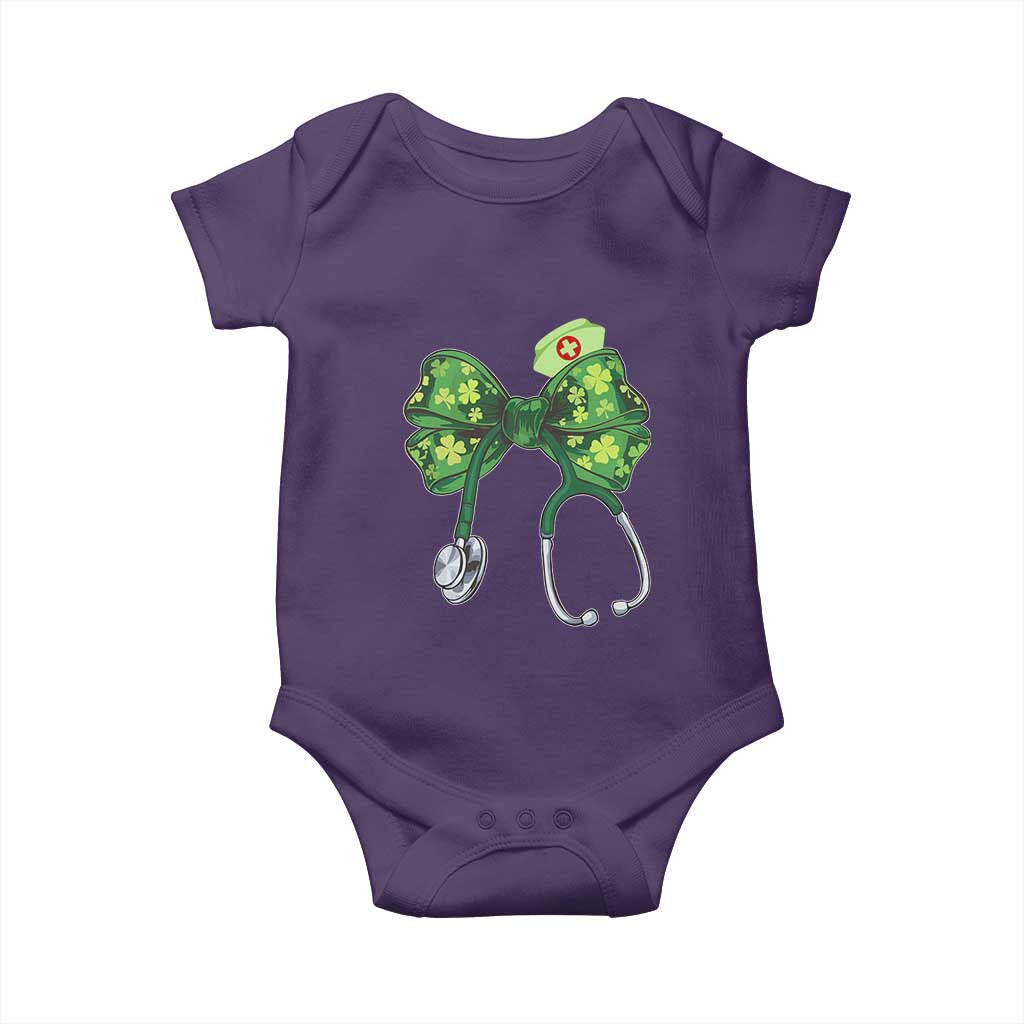 Shamrock Coquette Bow Stethoscope Baby Onesie Registered Nurse Nursing St Patricks Day TS02 Purple Print Your Wear