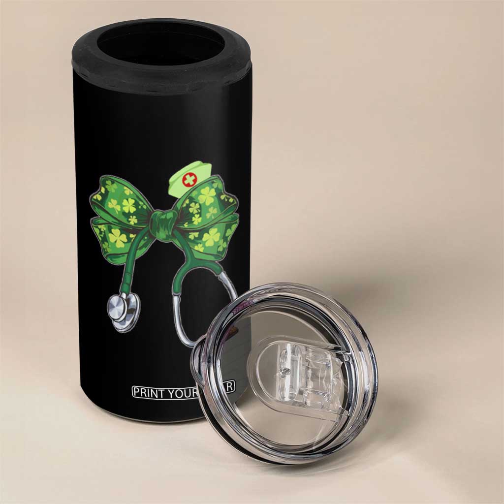 Shamrock Coquette Bow Stethoscope 4 in 1 Can Cooler Tumbler Registered Nurse Nursing St Patricks Day TS02 Print Your Wear