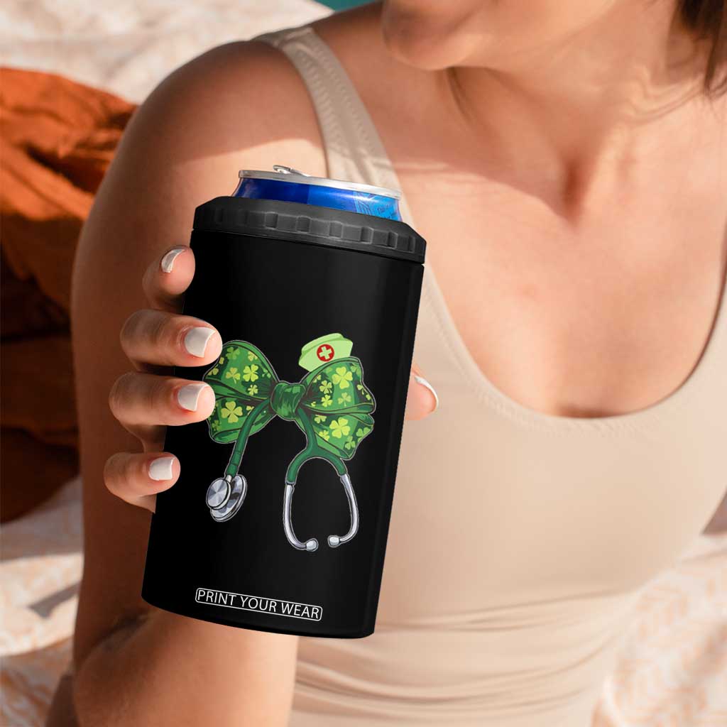 Shamrock Coquette Bow Stethoscope 4 in 1 Can Cooler Tumbler Registered Nurse Nursing St Patricks Day TS02 Print Your Wear