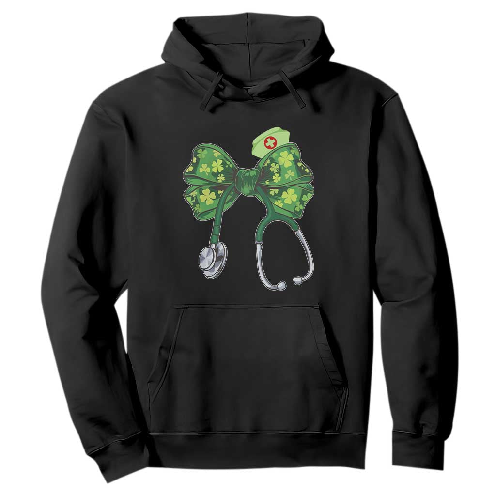 Shamrock Coquette Bow Stethoscope Hoodie Registered Nurse Nursing St Patricks Day TS02 Black Print Your Wear