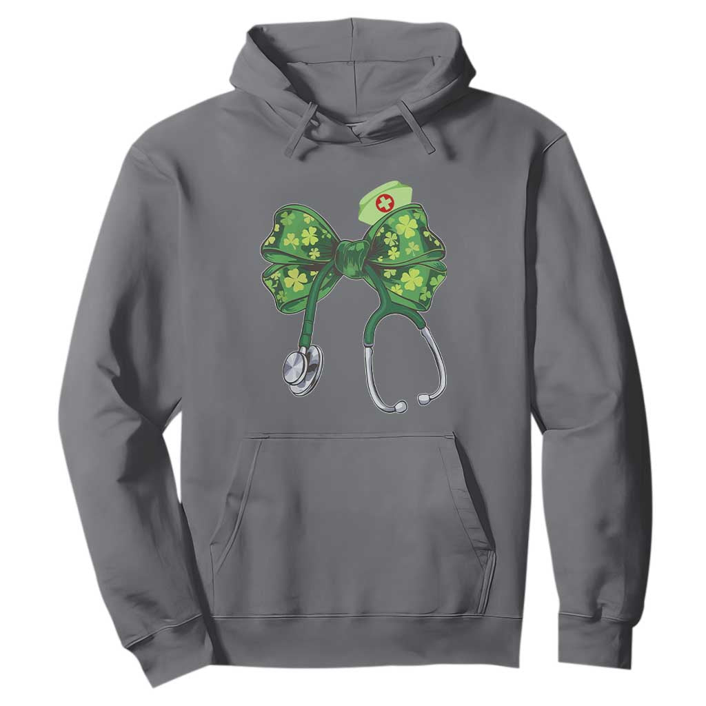 Shamrock Coquette Bow Stethoscope Hoodie Registered Nurse Nursing St Patricks Day TS02 Charcoal Print Your Wear