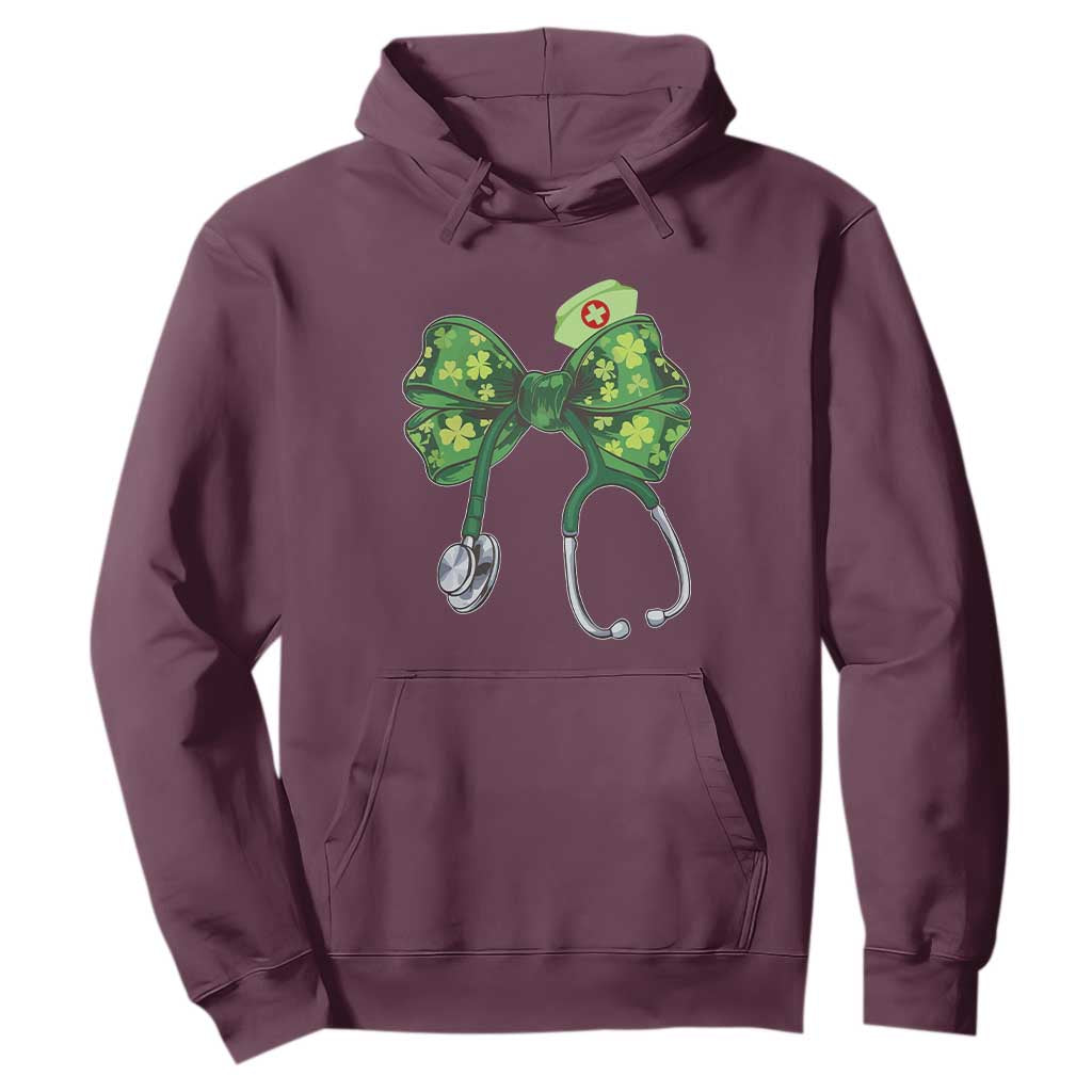 Shamrock Coquette Bow Stethoscope Hoodie Registered Nurse Nursing St Patricks Day TS02 Maroon Print Your Wear