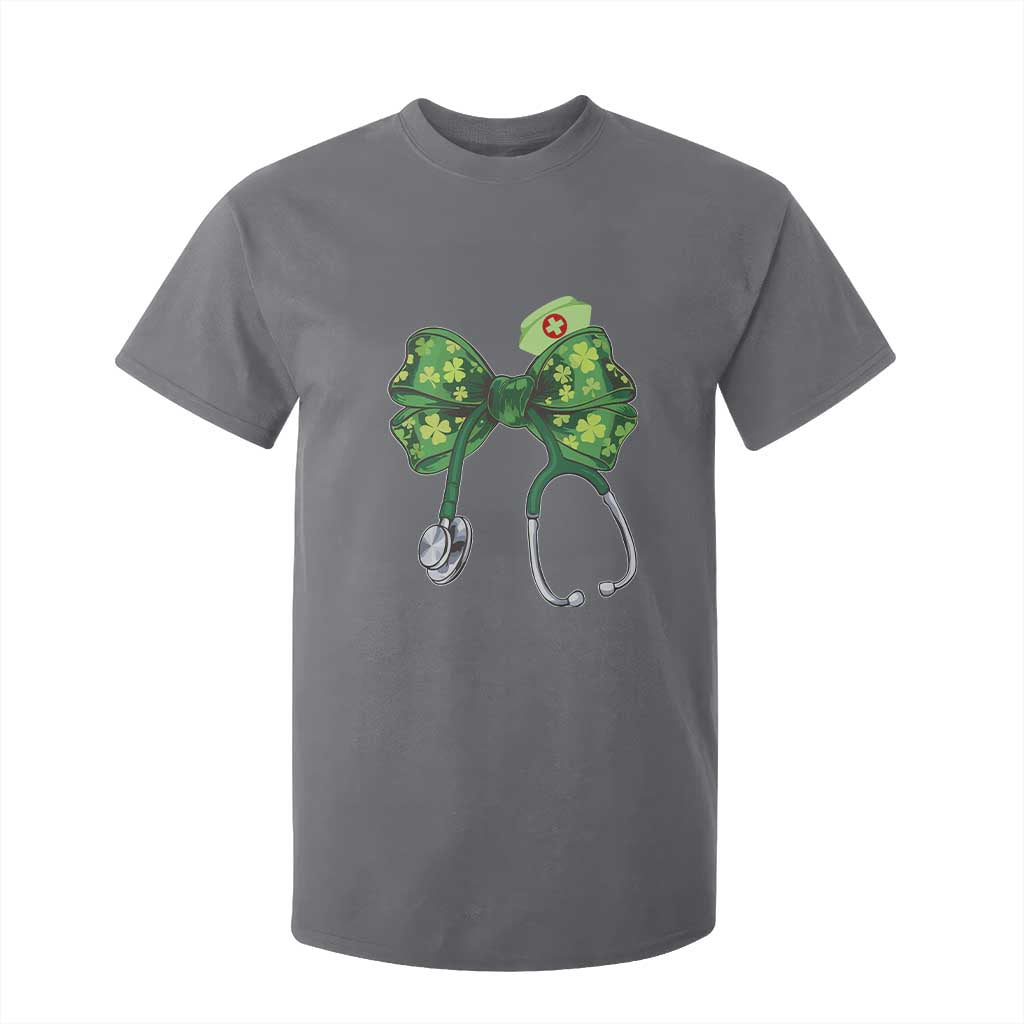 Shamrock Coquette Bow Stethoscope T Shirt For Kid Registered Nurse Nursing St Patricks Day TS02 Charcoal Print Your Wear