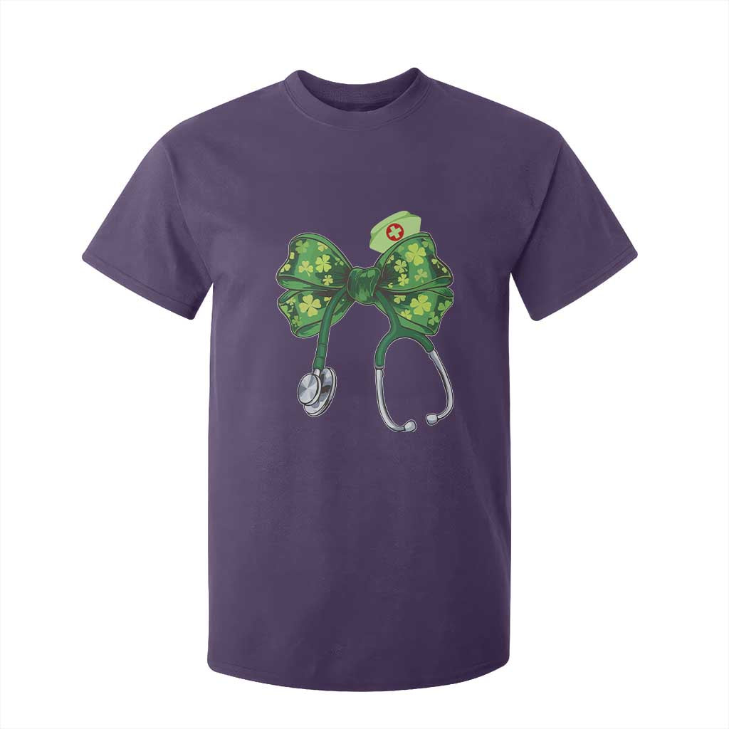 Shamrock Coquette Bow Stethoscope T Shirt For Kid Registered Nurse Nursing St Patricks Day TS02 Purple Print Your Wear