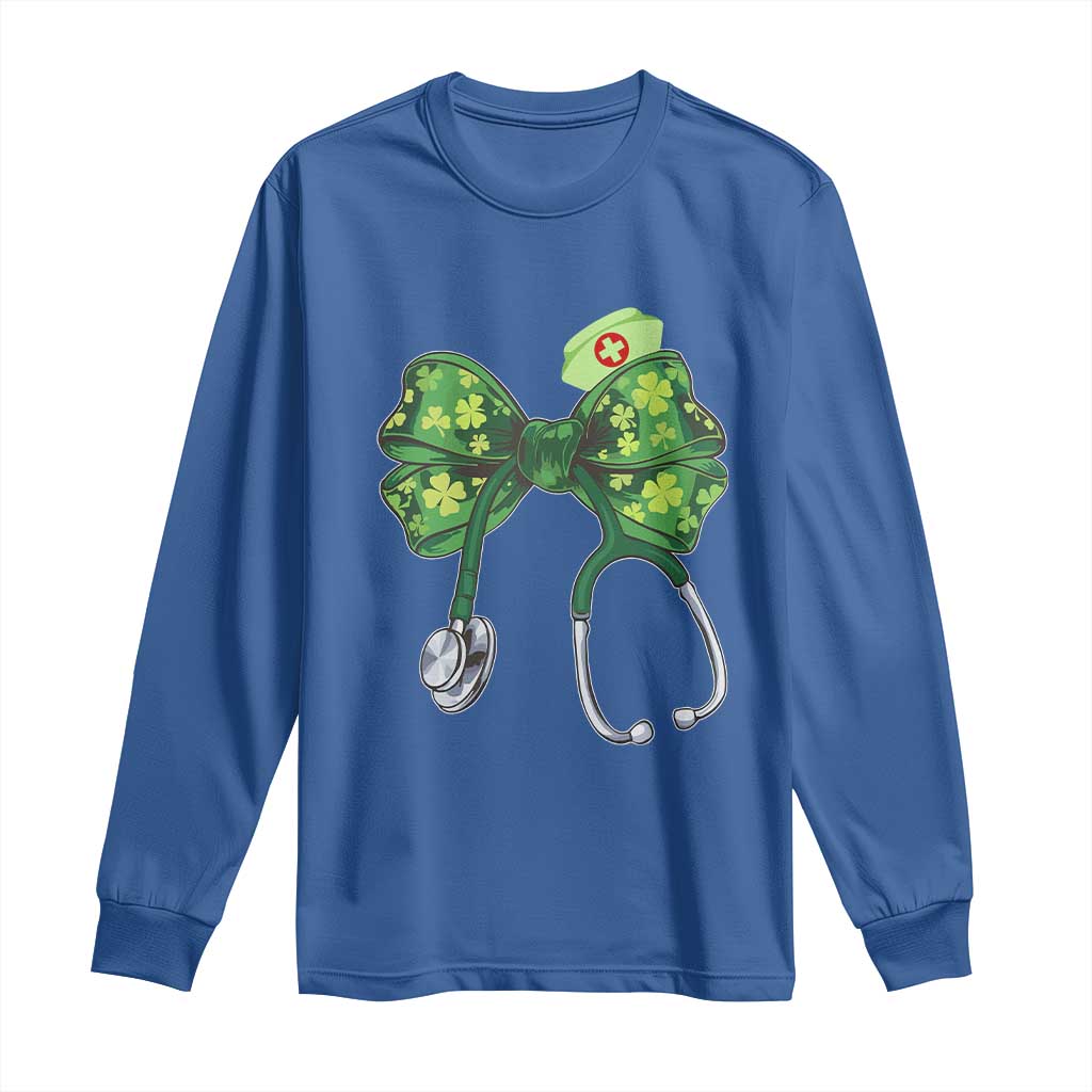 Shamrock Coquette Bow Stethoscope Long Sleeve Shirt Registered Nurse Nursing St Patricks Day TS02 Royal Blue Print Your Wear
