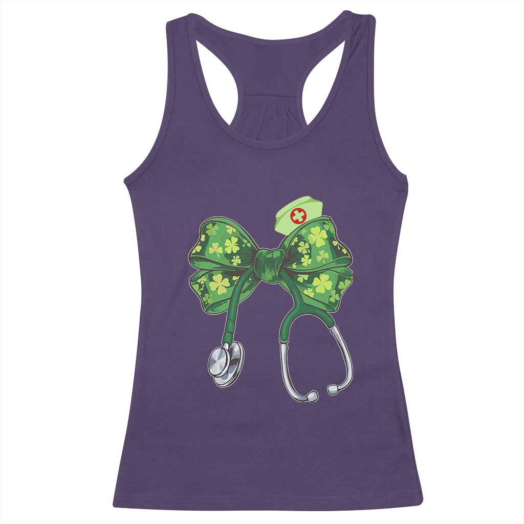 Shamrock Coquette Bow Stethoscope Racerback Tank Top Registered Nurse Nursing St Patricks Day TS02 Purple Print Your Wear