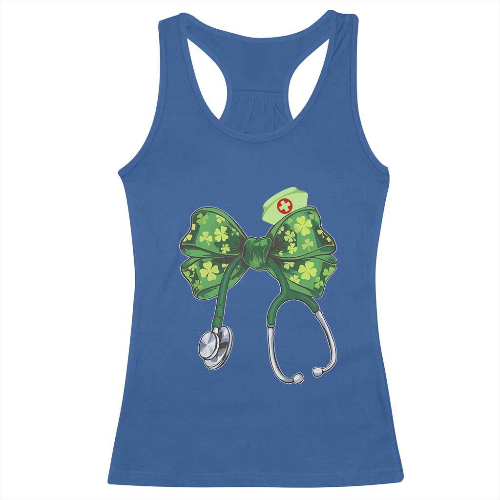 Shamrock Coquette Bow Stethoscope Racerback Tank Top Registered Nurse Nursing St Patricks Day TS02 Royal Blue Print Your Wear