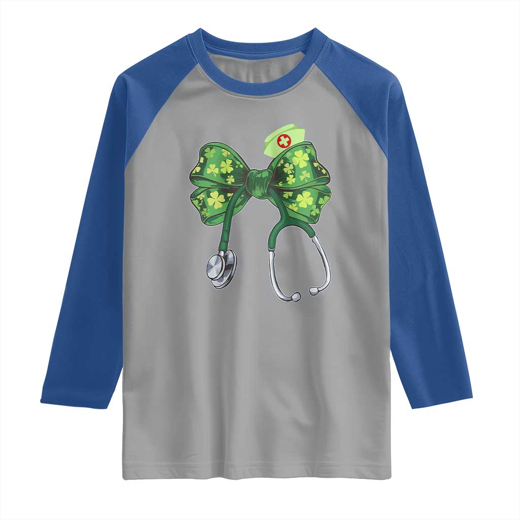 Shamrock Coquette Bow Stethoscope Raglan Shirt Registered Nurse Nursing St Patricks Day TS02 Sport Gray Royal Print Your Wear