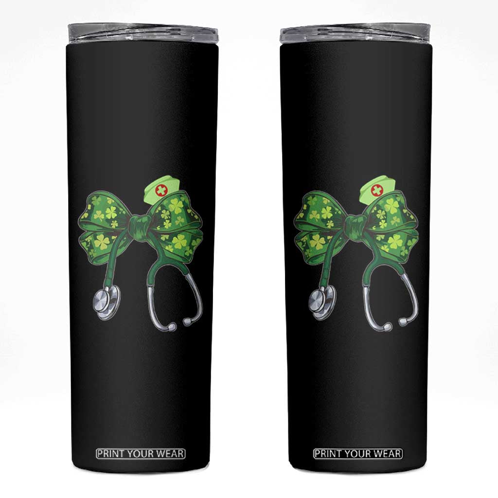 Shamrock Coquette Bow Stethoscope Skinny Tumbler Registered Nurse Nursing St Patricks Day TS02 Black Print Your Wear