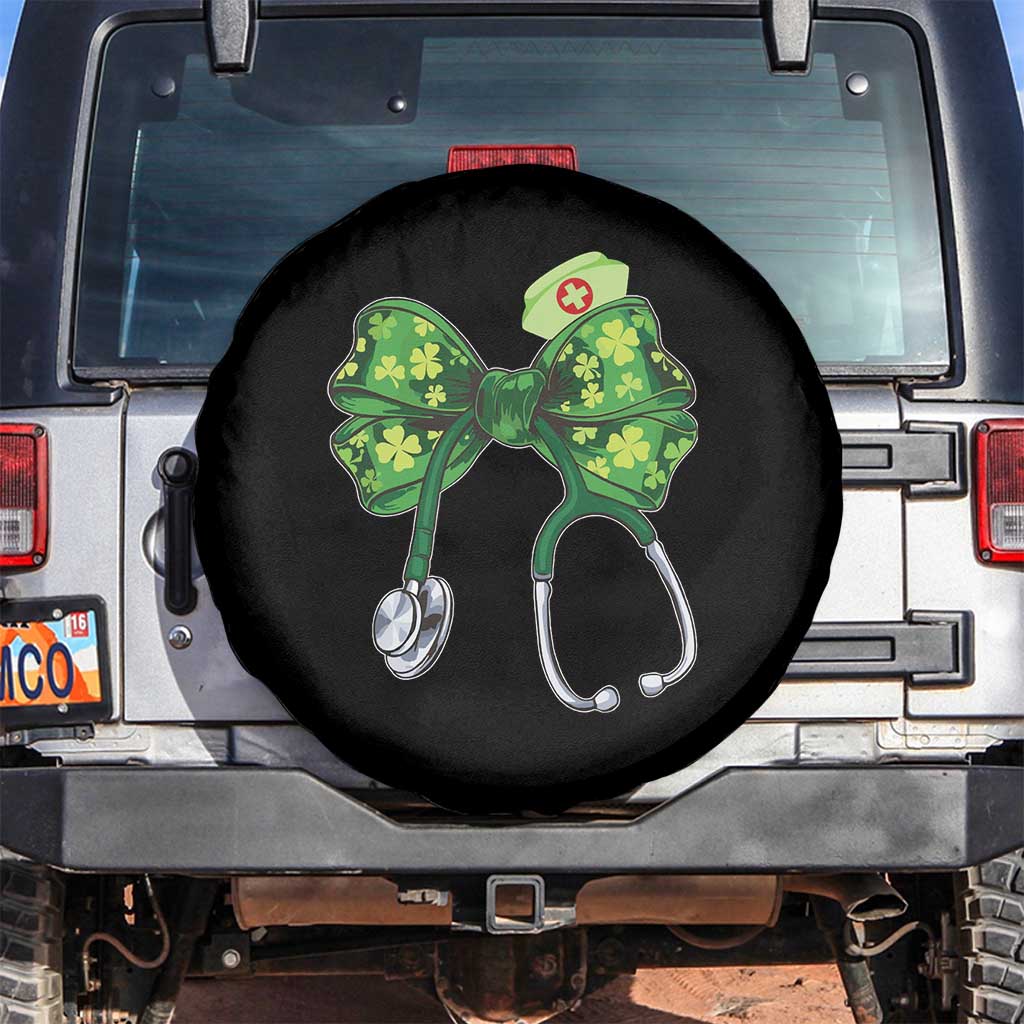 Shamrock Coquette Bow Stethoscope Spare Tire Cover Registered Nurse Nursing St Patricks Day TS02 No hole Black Print Your Wear