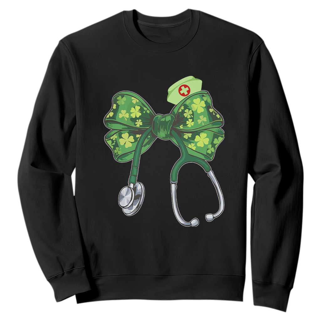 Shamrock Coquette Bow Stethoscope Sweatshirt Registered Nurse Nursing St Patricks Day TS02 Black Print Your Wear