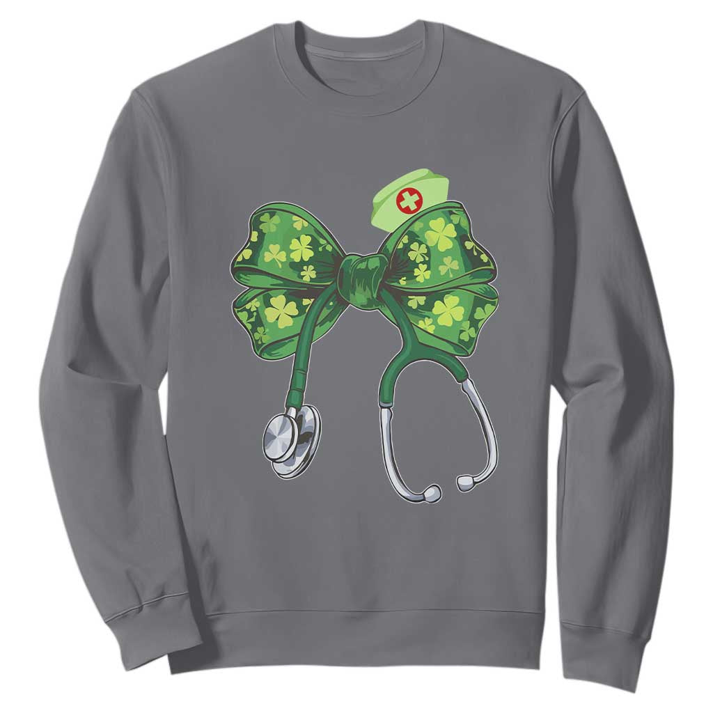 Shamrock Coquette Bow Stethoscope Sweatshirt Registered Nurse Nursing St Patricks Day TS02 Charcoal Print Your Wear