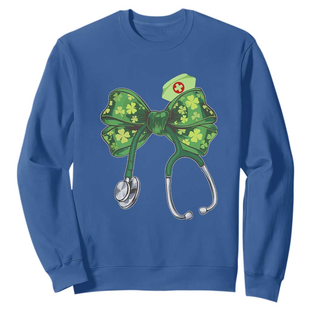 Shamrock Coquette Bow Stethoscope Sweatshirt Registered Nurse Nursing St Patricks Day TS02 Royal Blue Print Your Wear