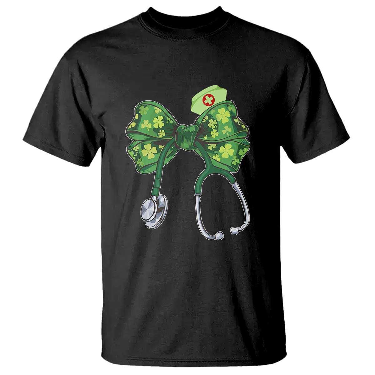 Shamrock Coquette Bow Stethoscope T Shirt Registered Nurse Nursing St Patricks Day TS02 Black Print Your Wear
