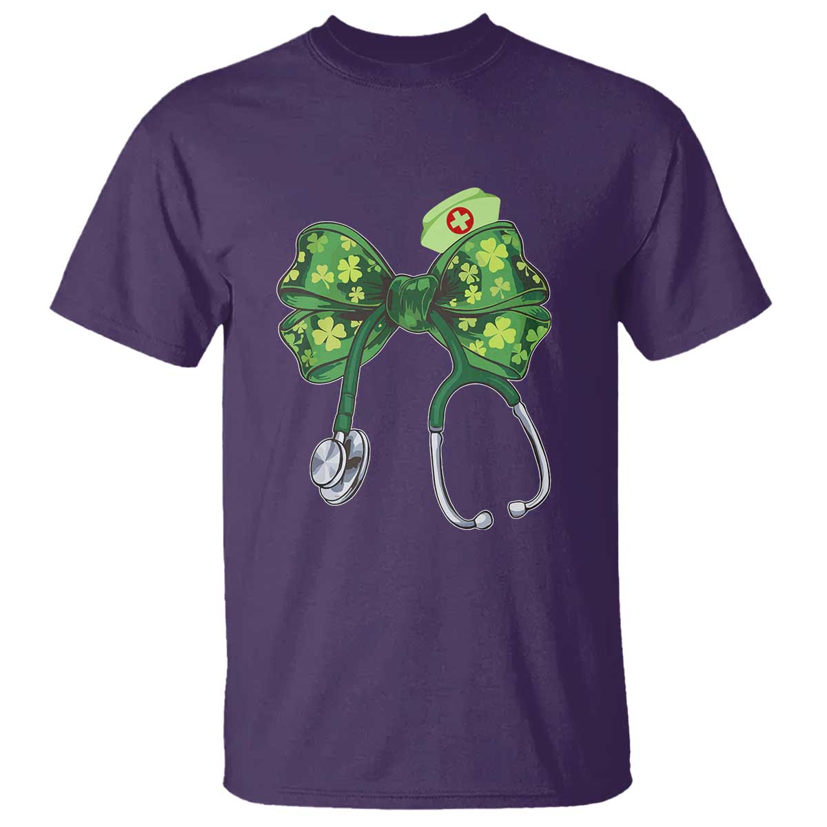 Shamrock Coquette Bow Stethoscope T Shirt Registered Nurse Nursing St Patricks Day TS02 Purple Print Your Wear