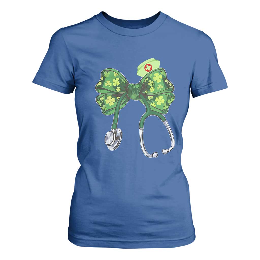 Shamrock Coquette Bow Stethoscope T Shirt For Women Registered Nurse Nursing St Patricks Day TS02 Royal Blue Print Your Wear