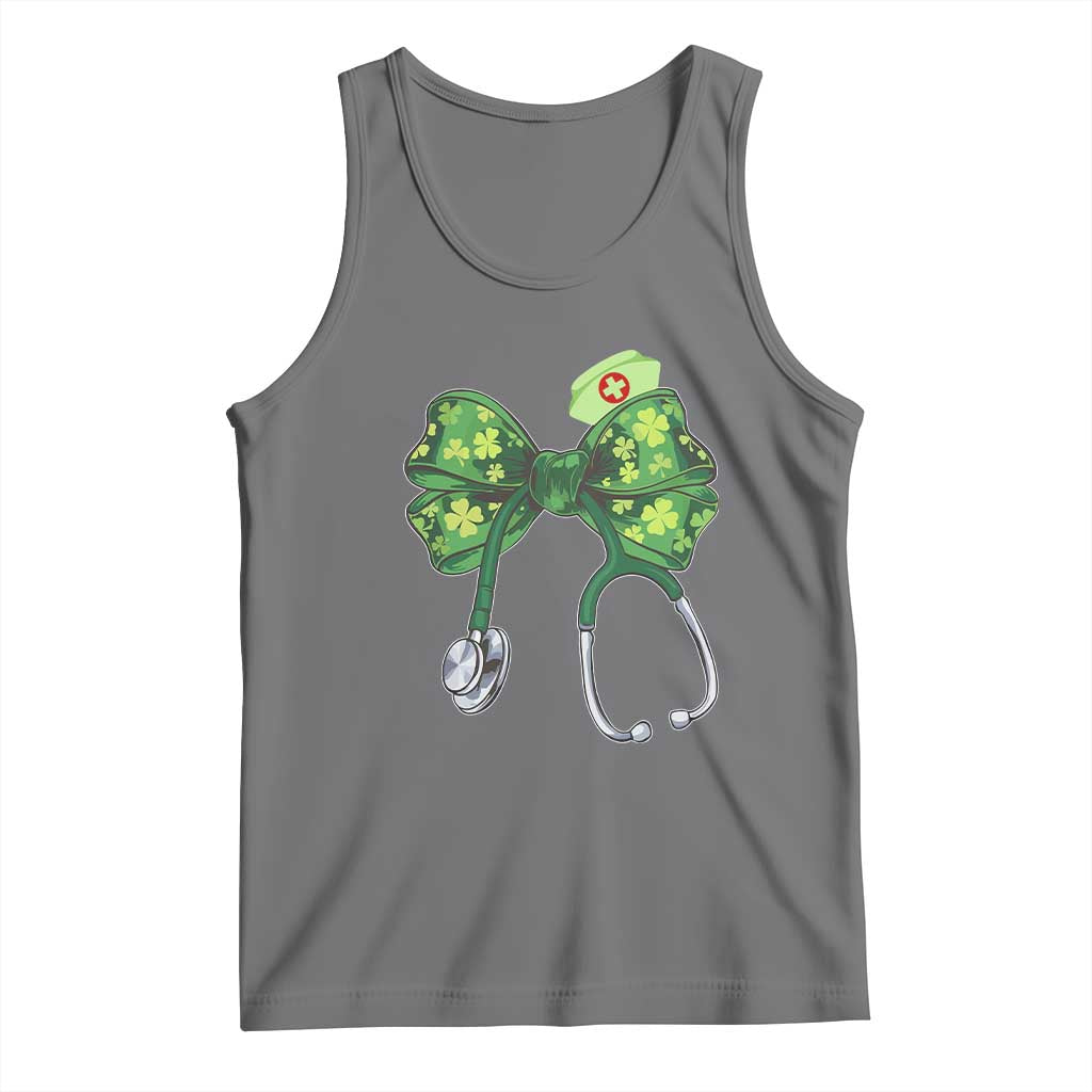 Shamrock Coquette Bow Stethoscope Tank Top Registered Nurse Nursing St Patricks Day TS02 Black Heather Print Your Wear