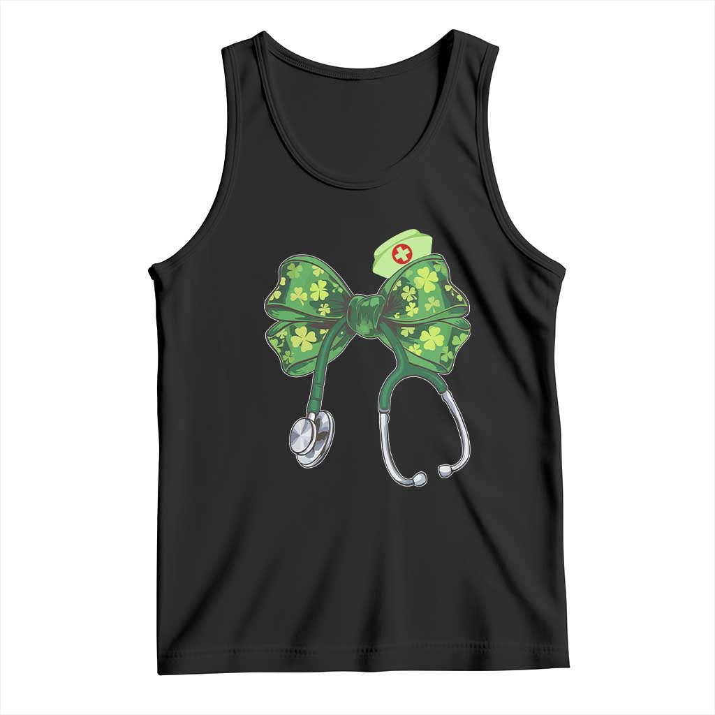 Shamrock Coquette Bow Stethoscope Tank Top Registered Nurse Nursing St Patricks Day TS02 Black Print Your Wear