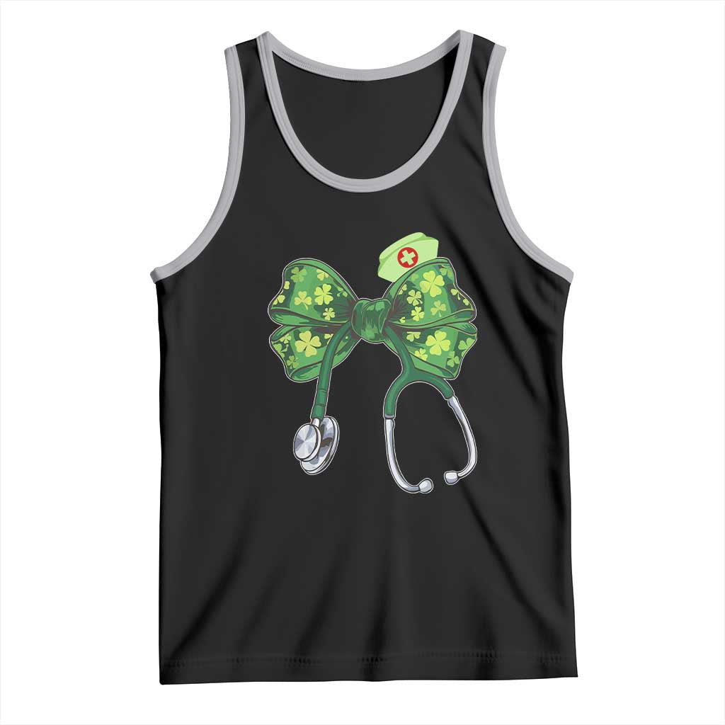 Shamrock Coquette Bow Stethoscope Tank Top Registered Nurse Nursing St Patricks Day TS02 Black Athletic Heather Print Your Wear