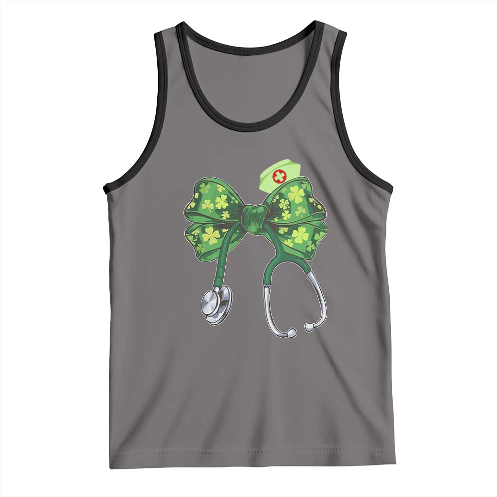 Shamrock Coquette Bow Stethoscope Tank Top Registered Nurse Nursing St Patricks Day TS02 Deep Heather Black Print Your Wear