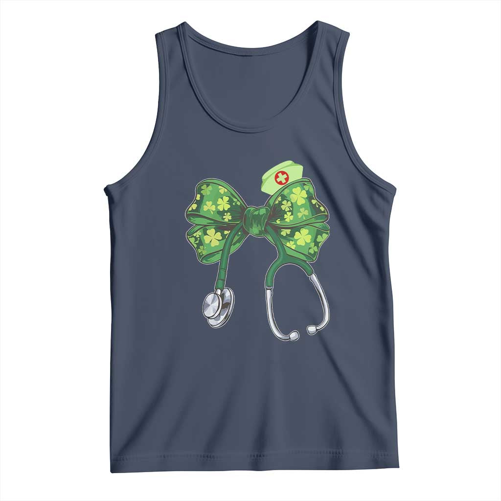Shamrock Coquette Bow Stethoscope Tank Top Registered Nurse Nursing St Patricks Day TS02 Navy Print Your Wear