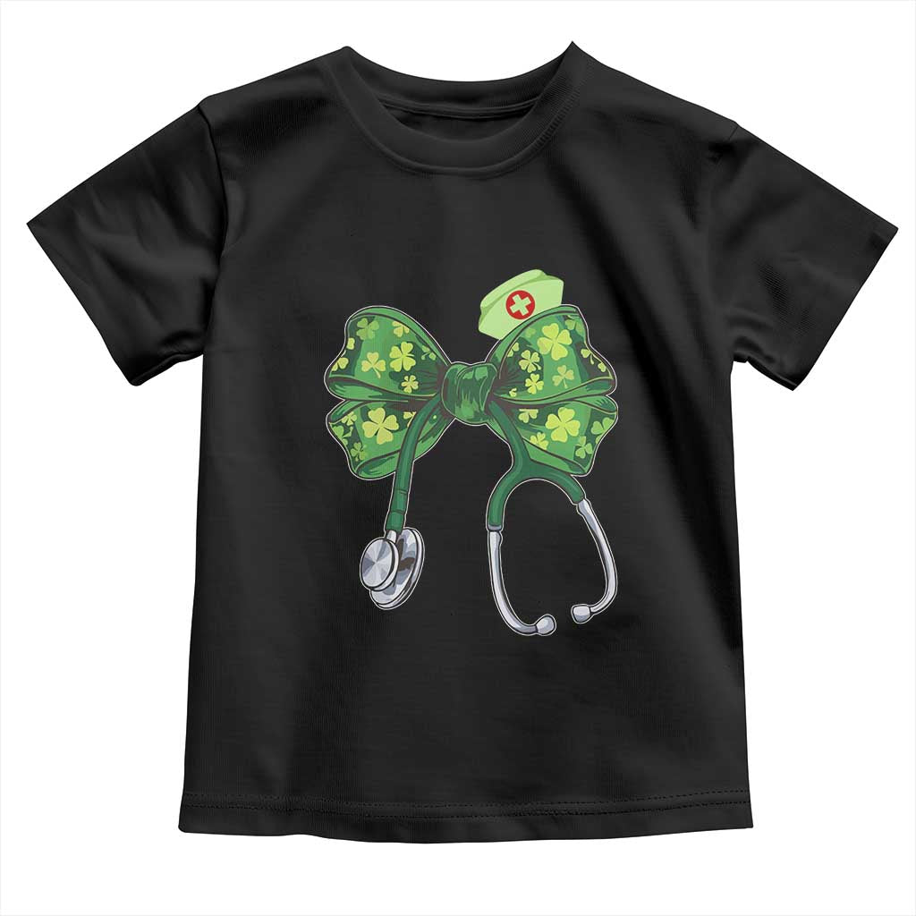 Shamrock Coquette Bow Stethoscope Toddler T Shirt Registered Nurse Nursing St Patricks Day TS02 Black Print Your Wear