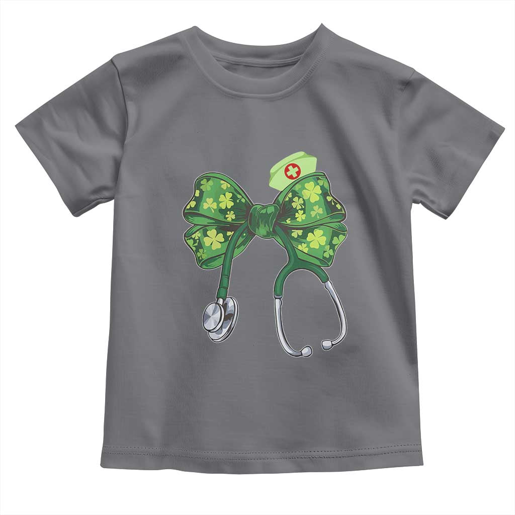 Shamrock Coquette Bow Stethoscope Toddler T Shirt Registered Nurse Nursing St Patricks Day TS02 Charcoal Print Your Wear