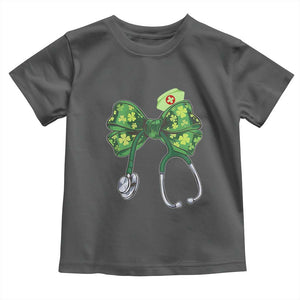 Shamrock Coquette Bow Stethoscope Toddler T Shirt Registered Nurse Nursing St Patricks Day TS02 Dark Heather Print Your Wear