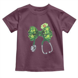 Shamrock Coquette Bow Stethoscope Toddler T Shirt Registered Nurse Nursing St Patricks Day TS02 Maroon Print Your Wear