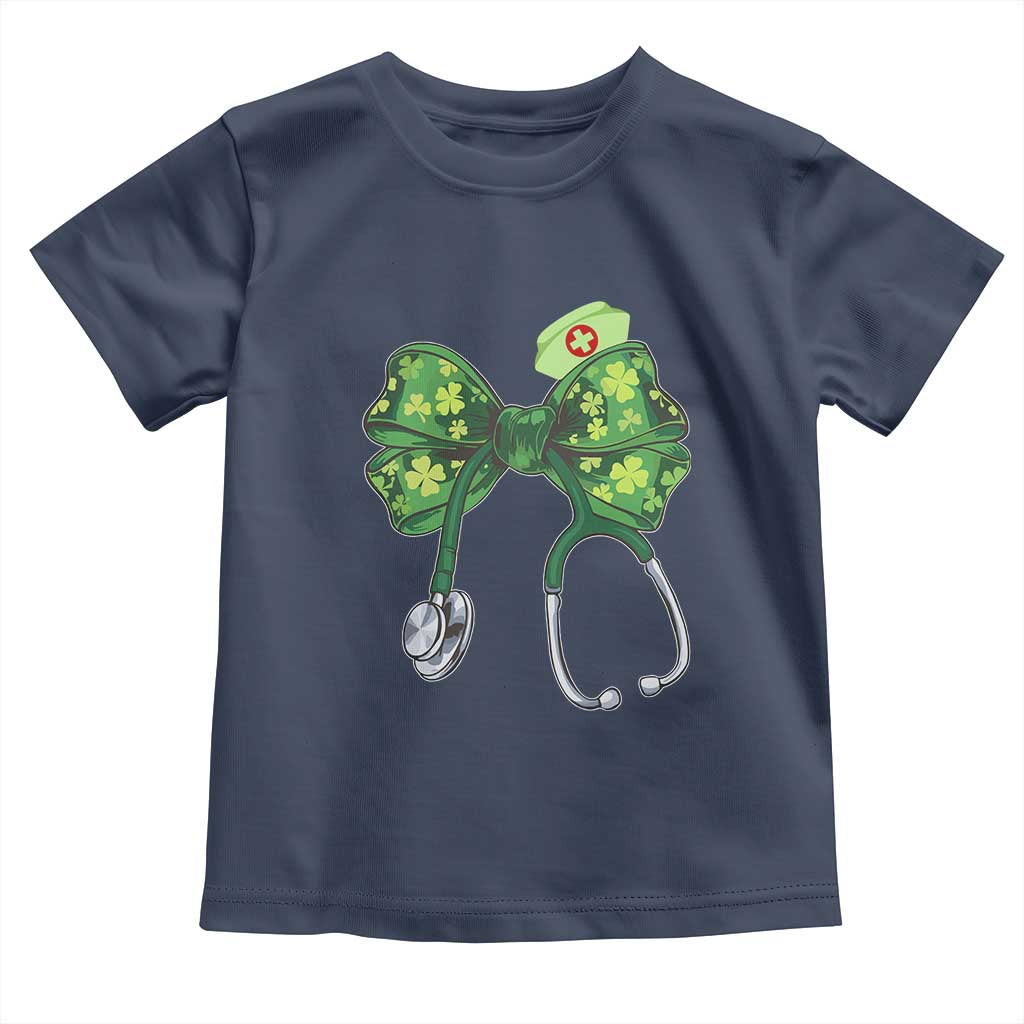 Shamrock Coquette Bow Stethoscope Toddler T Shirt Registered Nurse Nursing St Patricks Day TS02 Navy Print Your Wear