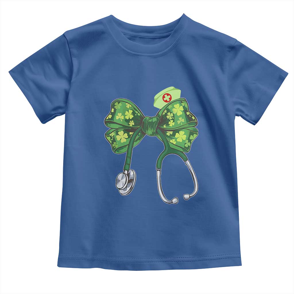 Shamrock Coquette Bow Stethoscope Toddler T Shirt Registered Nurse Nursing St Patricks Day TS02 Royal Blue Print Your Wear