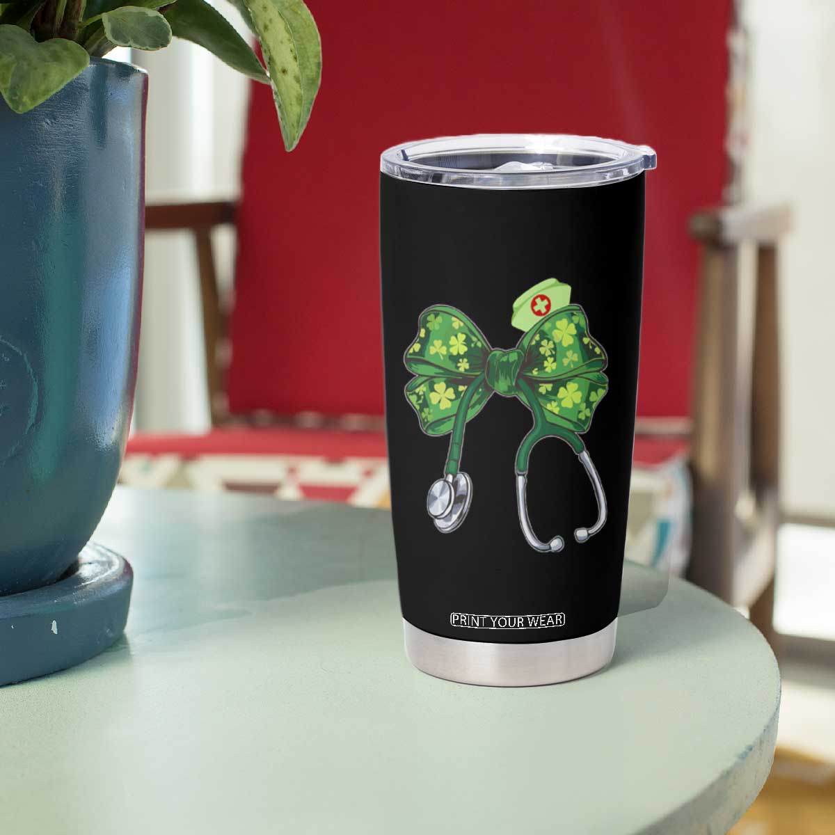 Shamrock Coquette Bow Stethoscope Tumbler Cup Registered Nurse Nursing St Patricks Day TS02 Print Your Wear