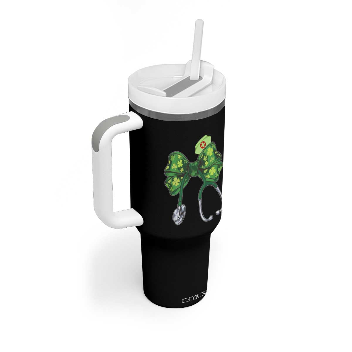 Shamrock Coquette Bow Stethoscope Tumbler With Handle Registered Nurse Nursing St Patricks Day TS02 Print Your Wear
