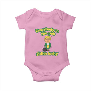 Funny St Patrick's Day Trump Baby Onesie Everybody in Pub Gettin Lucky TS02 Light Pink Print Your Wear