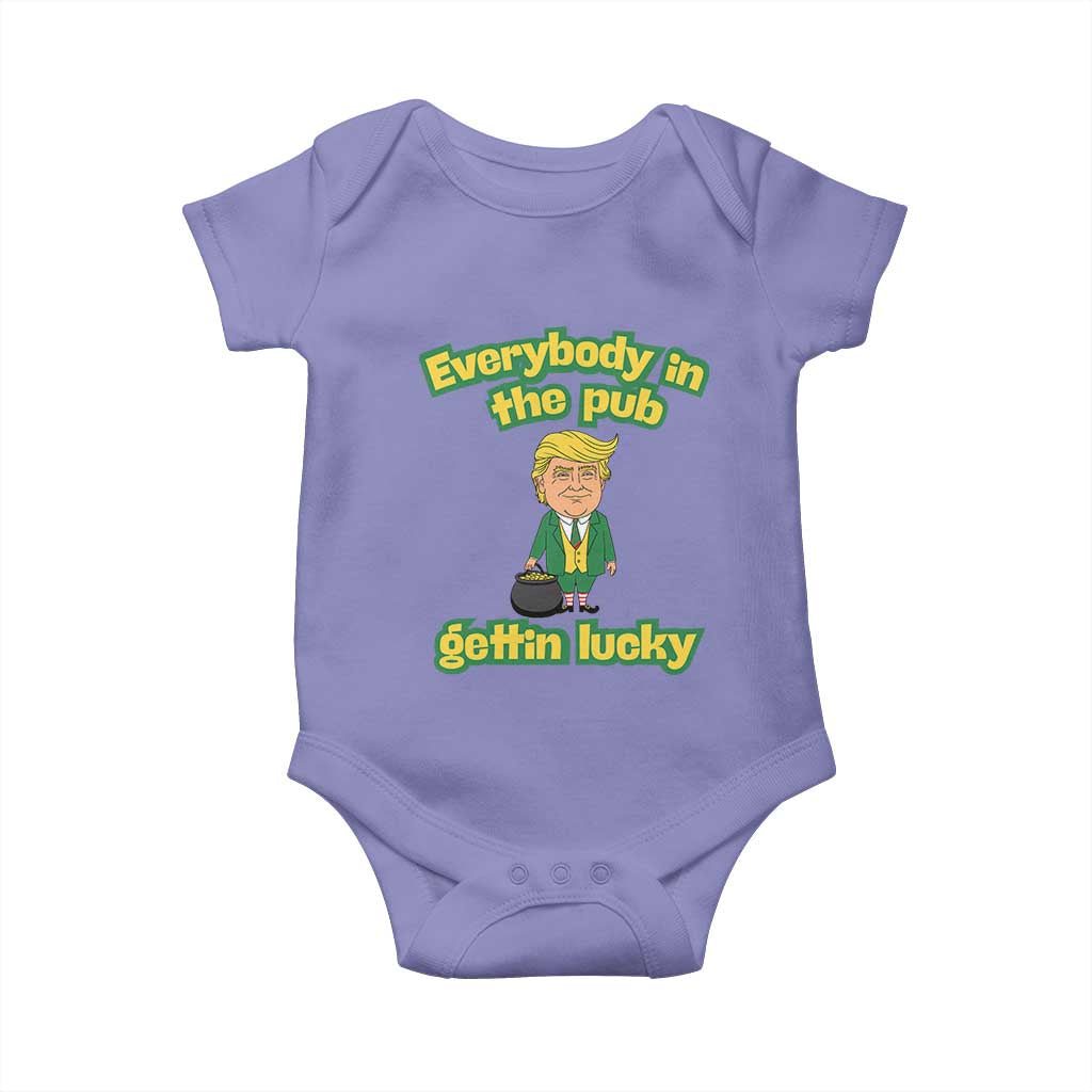 Funny St Patrick's Day Trump Baby Onesie Everybody in Pub Gettin Lucky TS02 Violet Print Your Wear