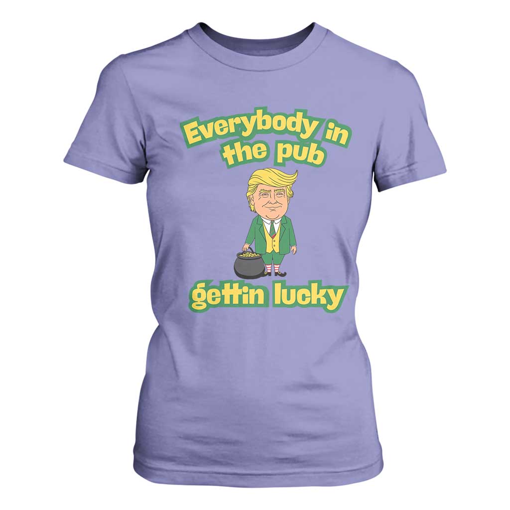 Funny St Patrick's Day Trump T Shirt For Women Everybody in Pub Gettin Lucky TS02 Violet Print Your Wear