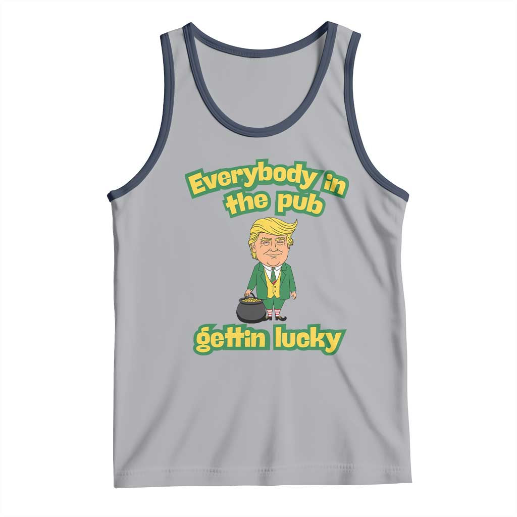 Funny St Patrick's Day Trump Tank Top Everybody in Pub Gettin Lucky TS02 Athletic Heather Navy Print Your Wear