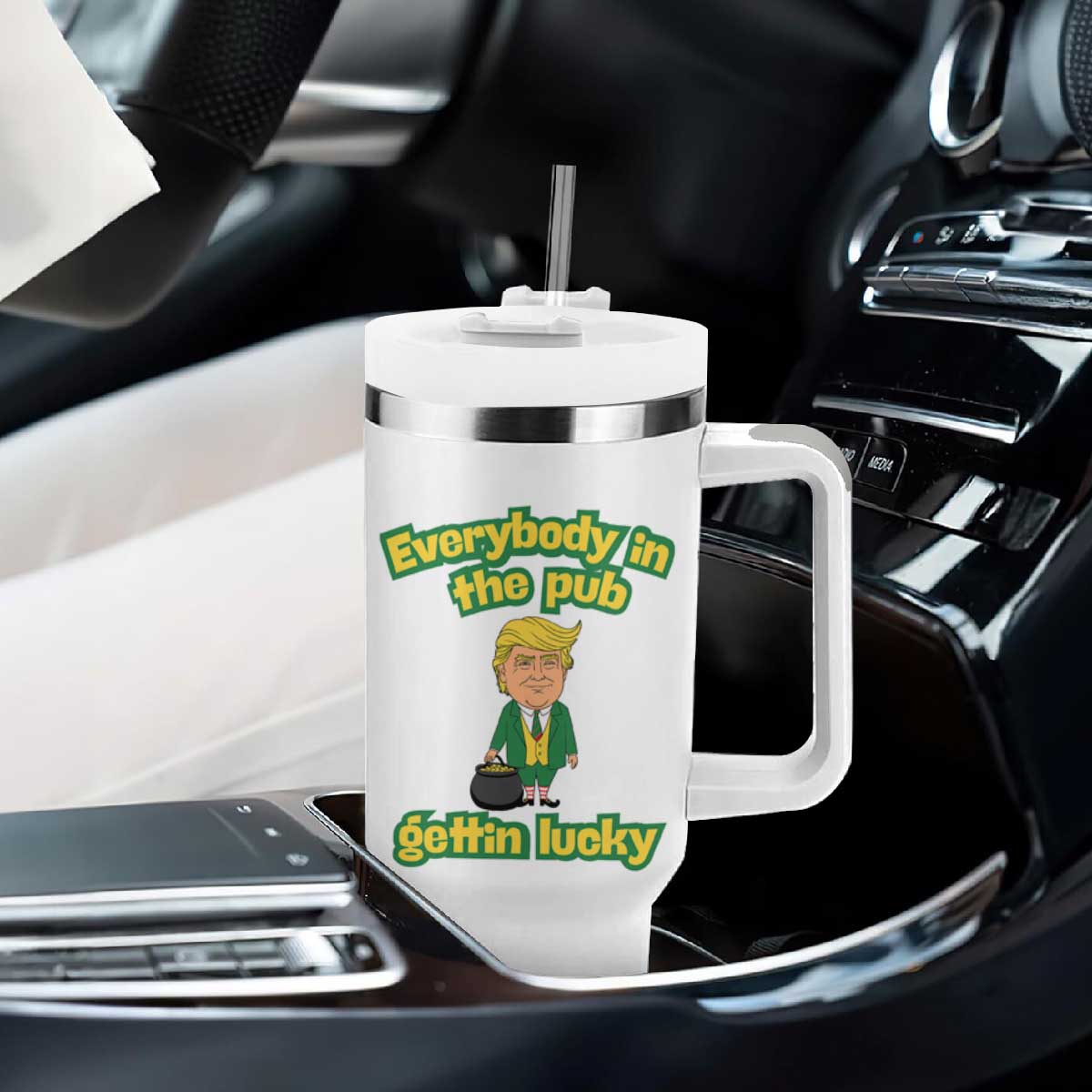 Funny St Patrick's Day Trump Tumbler With Handle Everybody in Pub Gettin Lucky TS02 Print Your Wear