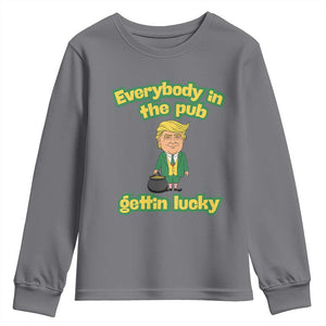 Funny St Patrick's Day Trump Youth Sweatshirt Everybody in Pub Gettin Lucky TS02 Charcoal Print Your Wear