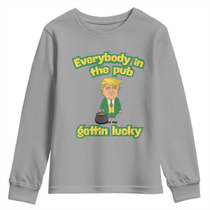 Funny St Patrick's Day Trump Youth Sweatshirt Everybody in Pub Gettin Lucky TS02 Sport Gray Print Your Wear