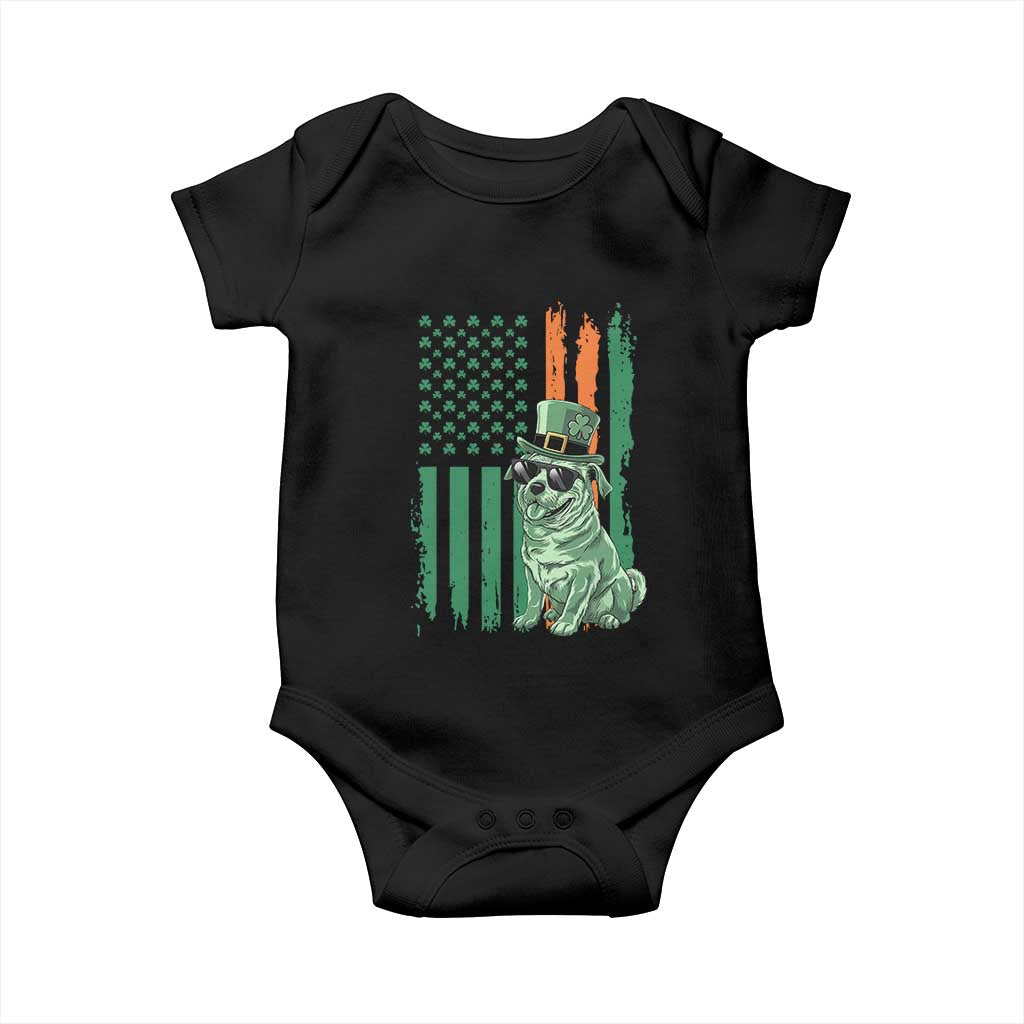 Funny St Patrick's Day Pug Leprechaun Baby Onesie Dog Lover Puppy Green American Flag TS02 Black Print Your Wear