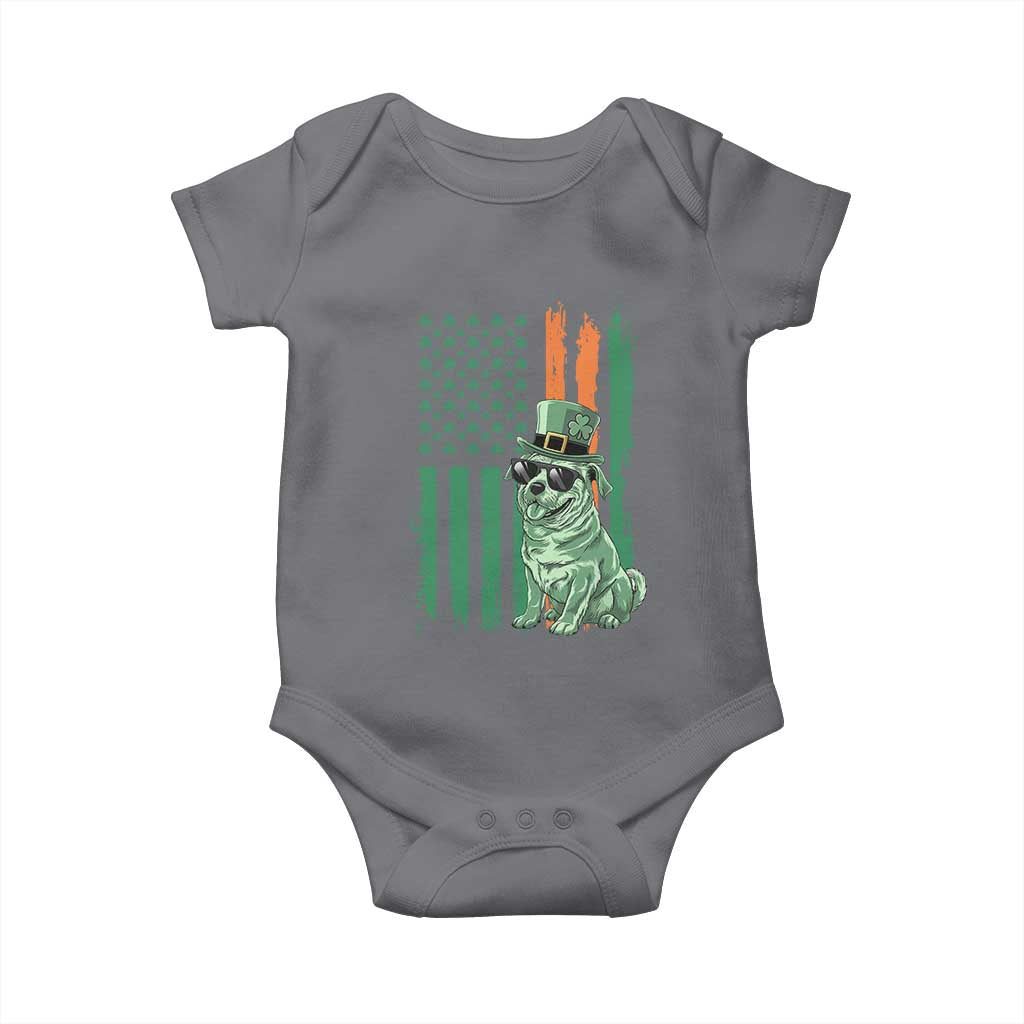 Funny St Patrick's Day Pug Leprechaun Baby Onesie Dog Lover Puppy Green American Flag TS02 Charcoal Print Your Wear