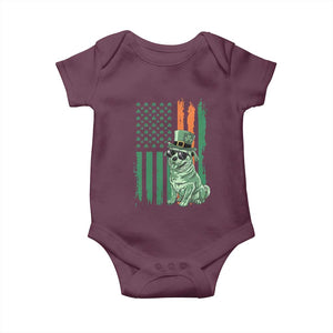 Funny St Patrick's Day Pug Leprechaun Baby Onesie Dog Lover Puppy Green American Flag TS02 Maroon Print Your Wear