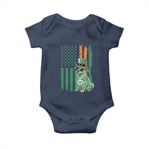 Funny St Patrick's Day Pug Leprechaun Baby Onesie Dog Lover Puppy Green American Flag TS02 Navy Print Your Wear