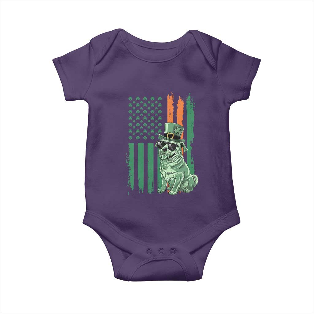 Funny St Patrick's Day Pug Leprechaun Baby Onesie Dog Lover Puppy Green American Flag TS02 Purple Print Your Wear