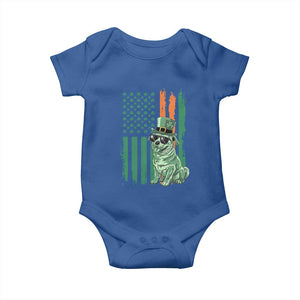 Funny St Patrick's Day Pug Leprechaun Baby Onesie Dog Lover Puppy Green American Flag TS02 Royal Blue Print Your Wear