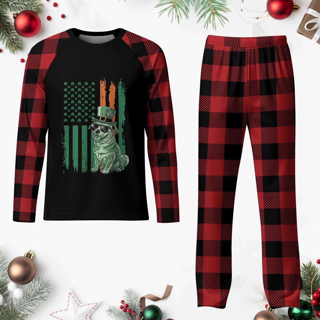 Funny St Patrick's Day Pug Leprechaun Plaid Pajama Set Dog Lover Puppy Green American Flag TS02 Buffalo Plaid Print Your Wear