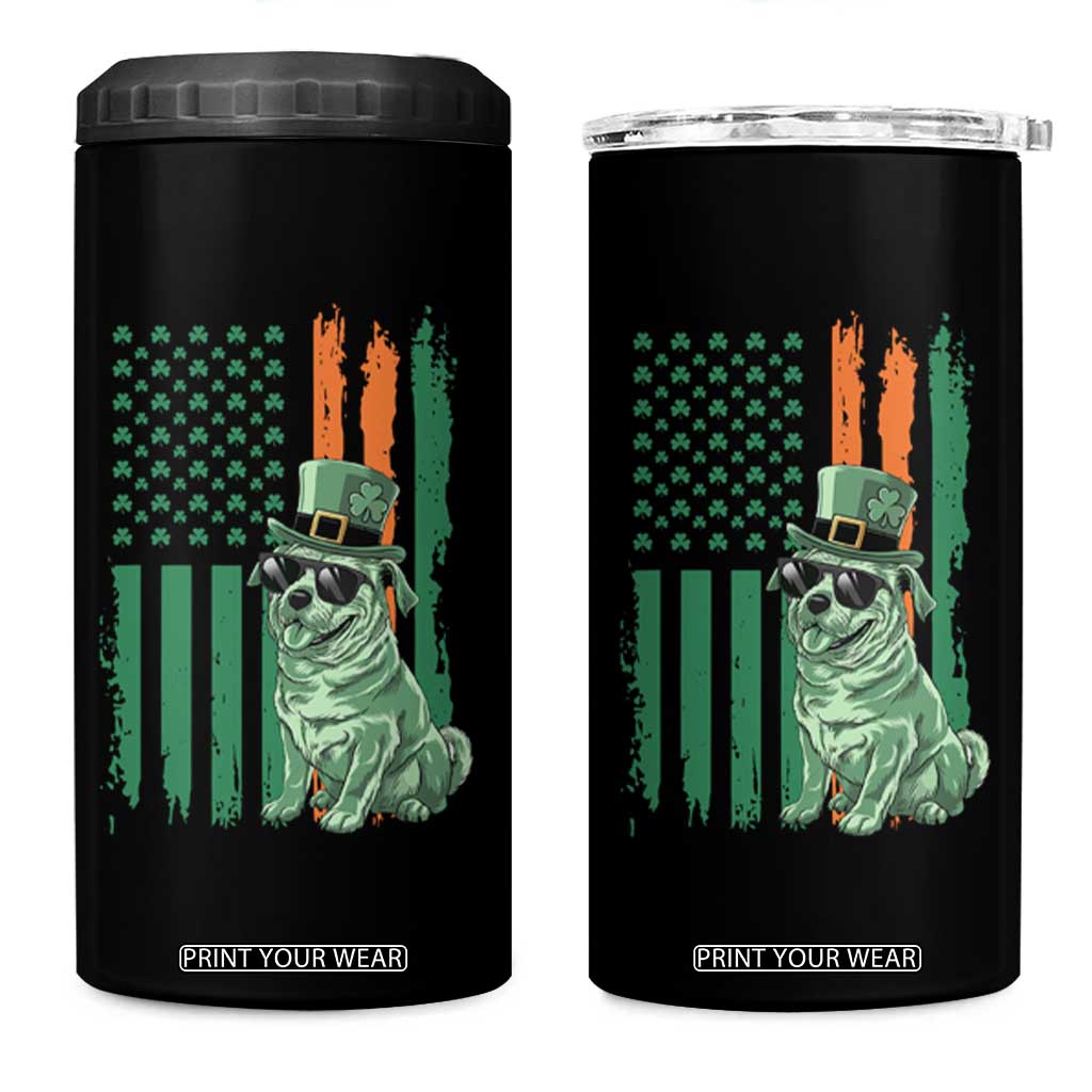 Funny St Patrick's Day Pug Leprechaun 4 in 1 Can Cooler Tumbler Dog Lover Puppy Green American Flag TS02 One Size: 16 oz Black Print Your Wear