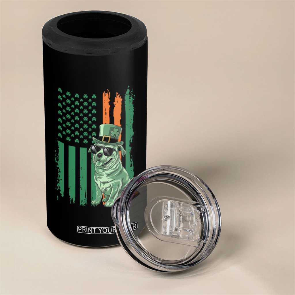 Funny St Patrick's Day Pug Leprechaun 4 in 1 Can Cooler Tumbler Dog Lover Puppy Green American Flag TS02 Print Your Wear