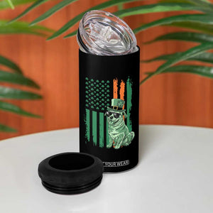 Funny St Patrick's Day Pug Leprechaun 4 in 1 Can Cooler Tumbler Dog Lover Puppy Green American Flag TS02 Print Your Wear